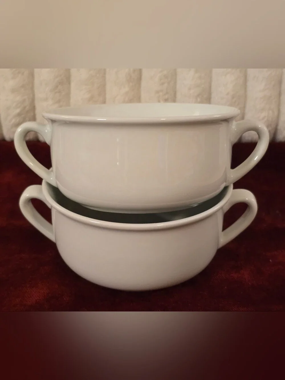 Williams Sonoma Essential White Cream Soup Bowls Double Handled Porcelain Set 2